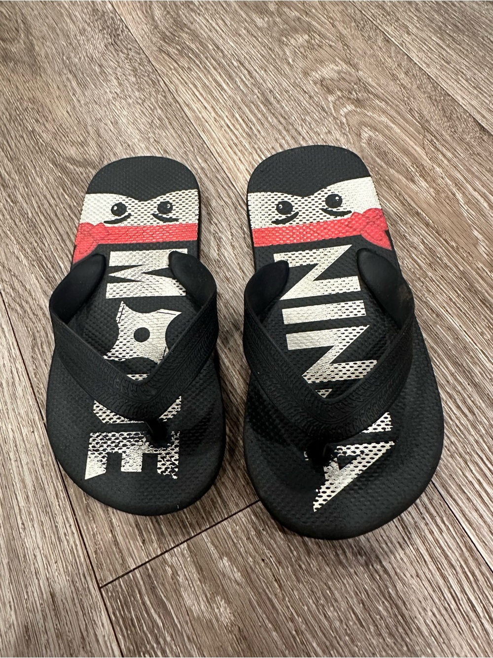 Black Graphic kids Flip Flops “Ninja Mode” with Red Accent